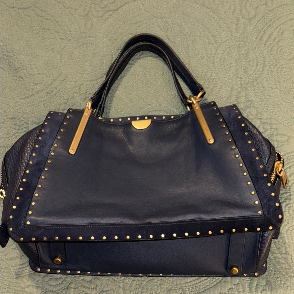Coach Dreamer 36 Navy Blue Studded Handbag
